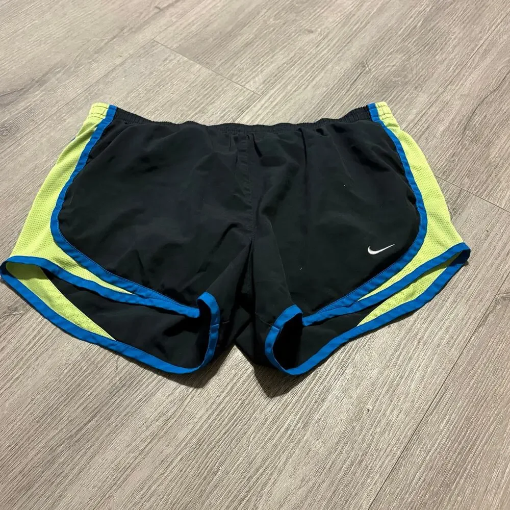 Nike Dri-Fit Athletic Shorts Black Yellow Blue Mesh Trim S | Running